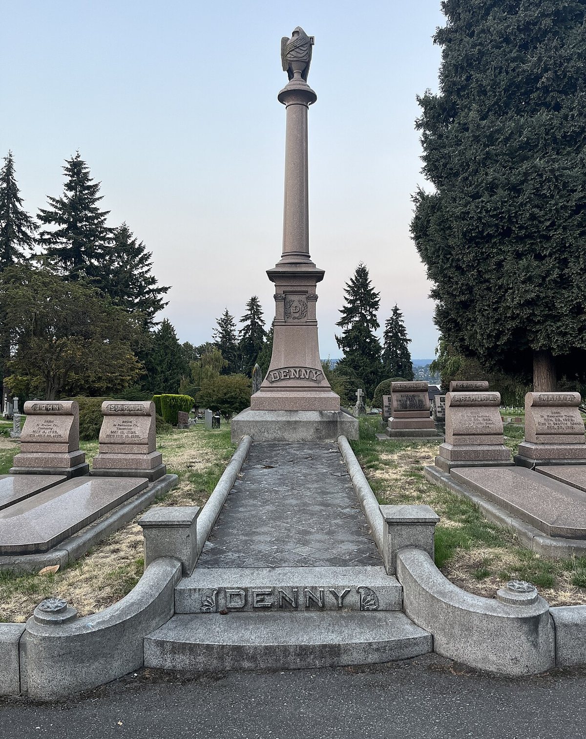 the tree-lined grounds of Lake View Cemetery